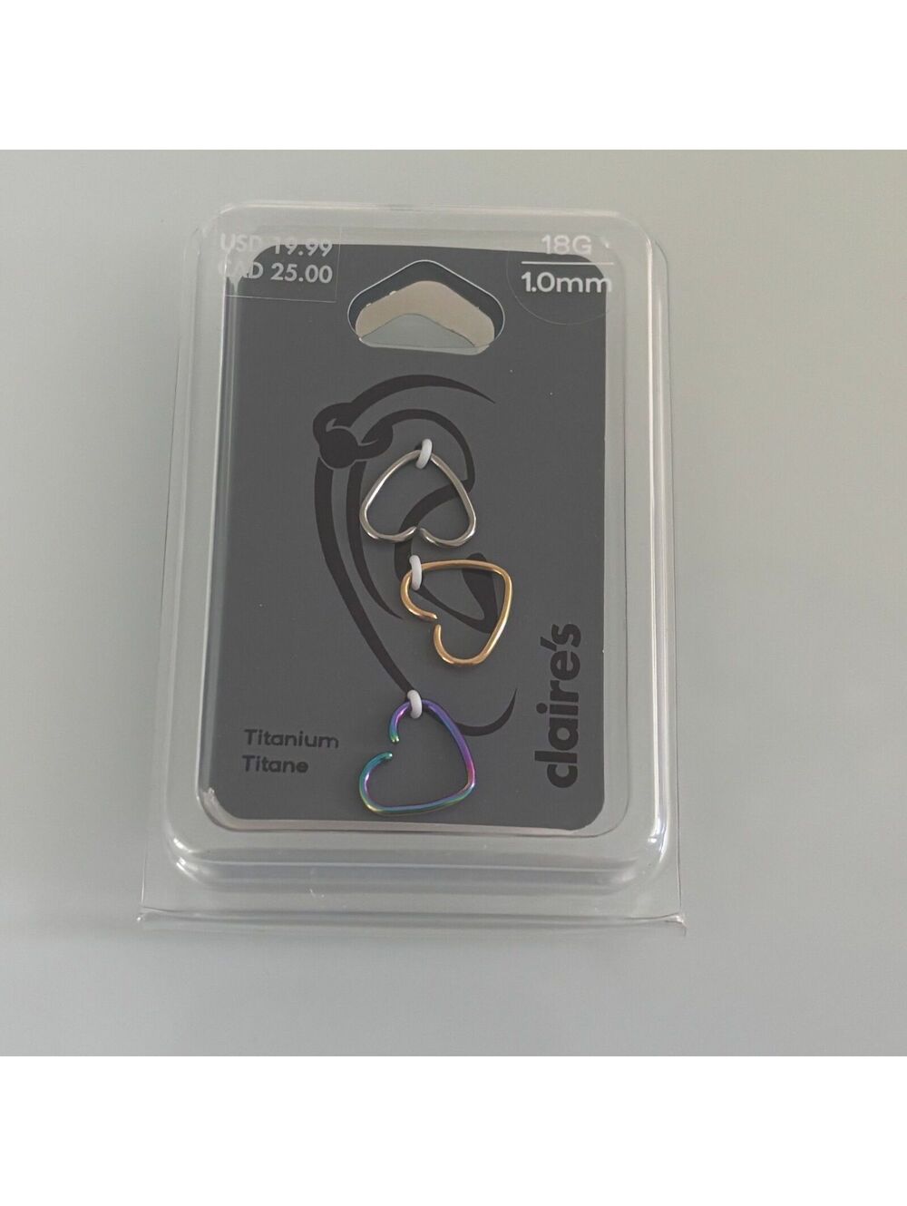 Claire's 18G Titanium Heart Daith/Cartilage Hoop Set